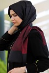 İPEK GÖRÜNÜMLÜ TAFTA ŞAL - SİYAH BORDO