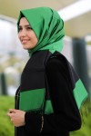İPEK GÖRÜNÜMLÜ TAFTA ŞAL - YEŞİL SİYAH