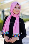 RENKLİ PÜSKÜLLÜ KETEN ŞAL - PEMBE
