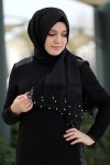 İNCİ DANTELLİ ŞAL SİYAH