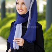 İKİ RENKLİ PÜSKÜLLÜ ŞİFON ŞAL SAKS - GRİ 33648