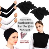 1 Adet Kaymaz Bone - 1 Adet Vip Boyunluk - 2 Çift Düz Kolluk - 2 Adet İç Başörtüsü 1 Adet Kaymaz Bone - 1 Adet Vip Boyunluk - 2 Çift Düz Kolluk - 2 Adet İç Başörtüsü
