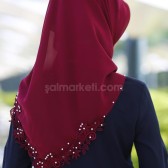 İNCİ DANTELLİ ŞİFON EŞARP - BORDO İNCİ DANTELLİ ŞİFON EŞARP - BORDO
