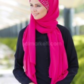İNCİLİ TAŞLI HAZIR BONELİ ŞAL FUŞYA
