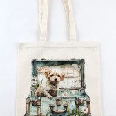 KÖPEK DESENLİ BASKILI HAM BEZ ÇANTA