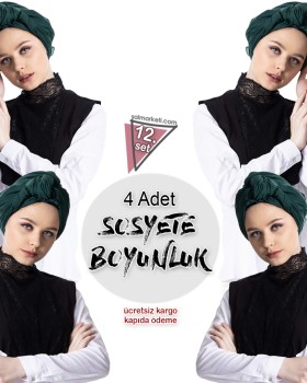 4 Adet Dantelli Sosyete Boyunluk Siyah Renk