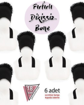 6 Adet Fırfırlı Dikişsiz Bone Siyah Renk