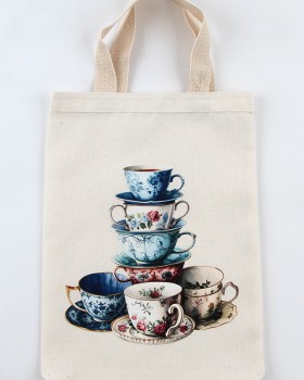 FİNCAN DESENLİ BASKILI HAM BEZ ÇANTA