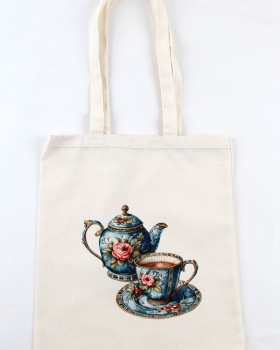 FİNCAN DESENLİ BASKILI HAM BEZ ÇANTA