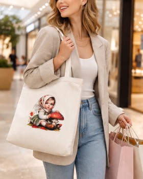 KÜÇÜK KIZ DESENLİ BASKILI HAM BEZ ÇANTA