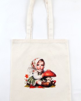 KÜÇÜK KIZ DESENLİ BASKILI HAM BEZ ÇANTA