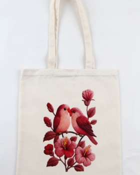 KUŞ DESENLİ BASKILI HAM BEZ ÇANTA