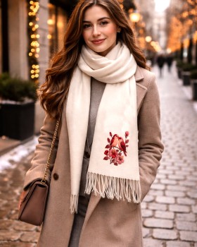 KUŞ DESENLİ BASKILI PASHMİNA ŞAL - ÖZEL TASARIM PROMOSYON ŞAL