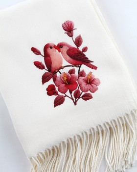 KUŞ DESENLİ BASKILI PASHMİNA ŞAL - ÖZEL TASARIM PROMOSYON ŞAL