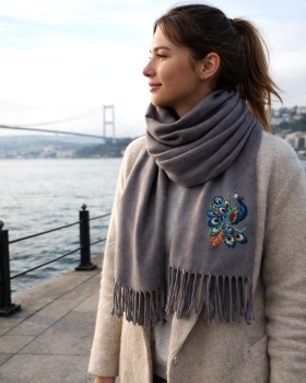 TAVUS KUŞ DESENLİ BASKILI PASHMİNA ŞAL - ÖZEL TASARIM PROMOSYON ŞAL