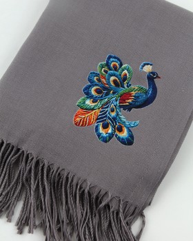 TAVUS KUŞ DESENLİ BASKILI PASHMİNA ŞAL - ÖZEL TASARIM PROMOSYON ŞAL