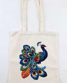 TAVUS KUŞU DESENLİ BASKILI HAM BEZ ÇANTA