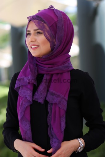 KLİMALI DANTELLİ ŞAL MOR