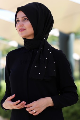 İNCİLİ ŞİFON ŞAL SİYAH 33035