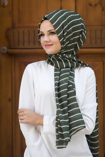 ŞERİT DESENLİ ŞAL  HAKİ - 40274