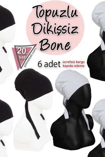 6 Adet Topuzlu Dikişsiz Bone