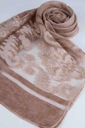 ORGANZE İNCİ DANTELLİ ŞAL - 38297