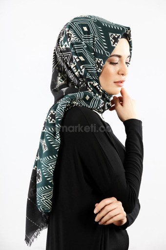 ETNİK DESENLİ ŞAL SİYAH-ZÜMRÜT 38864