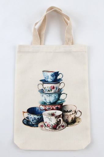 FİNCAN DESENLİ BASKILI HAM BEZ ÇANTA