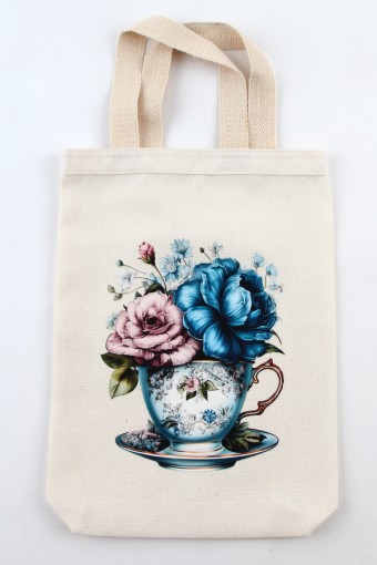 FİNCAN DESENLİ BASKILI HAM BEZ ÇANTA