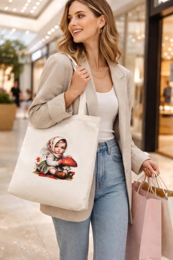 KÜÇÜK KIZ DESENLİ BASKILI HAM BEZ ÇANTA