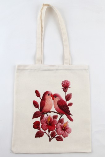 KUŞ DESENLİ BASKILI HAM BEZ ÇANTA