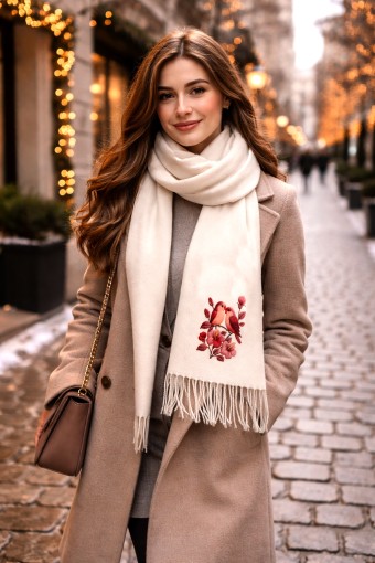 KUŞ DESENLİ BASKILI PASHMİNA ŞAL - ÖZEL TASARIM PROMOSYON ŞAL