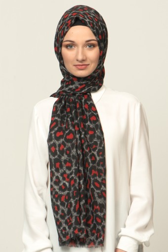 LEOPAR DESENLİ ŞAL SİYAH KIRMIZI 40894