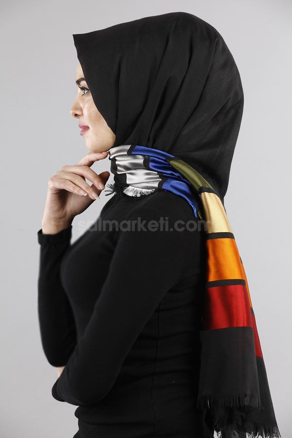 Ipeksi Cizgili Pamuklu Sal Siyah 38947 Giyim Siyah Sal